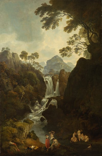 Een Waterval met Baders door Julius Caesar Ibbetson